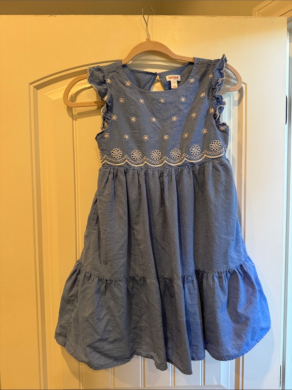 Cat & Jack Chambray Blue Eyelet Ruffle Sleeve Dress